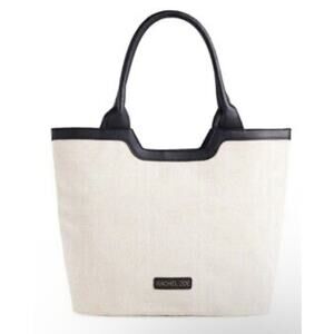 NWT Rachel Zoe Natural Cream with Black Leather Tote Bag Top Handle Purse